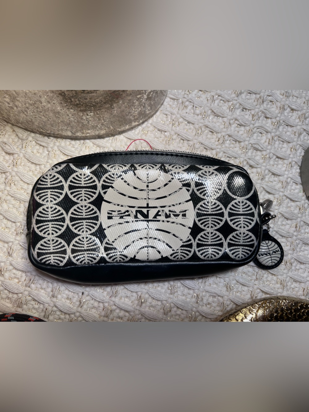 PAN AM Black and White Patterned Cosmetic Pouch